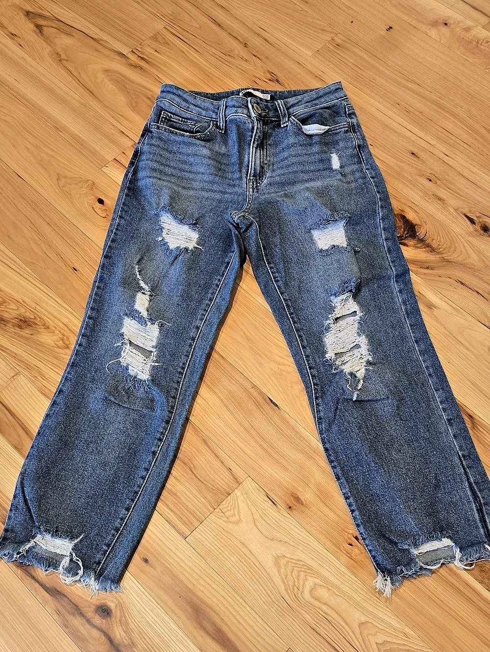 SO High Rise Straight Distressed Jeans in Blue Waist 27